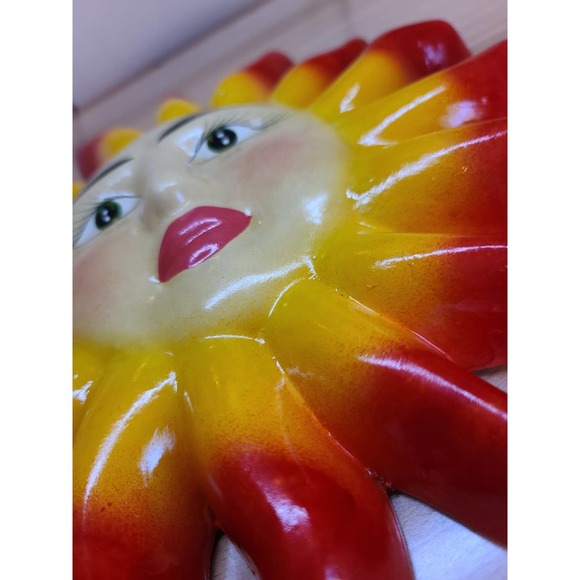 Red and yellow Sun and moon ceramic wall decor - Picture 3 of 4